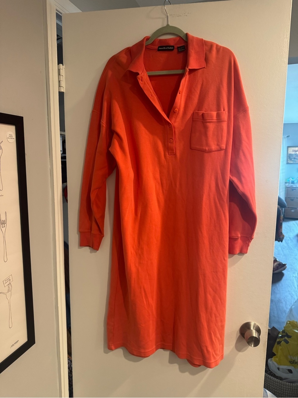 Vintage Preppy Bright Coral Polo Maxi Shirt Dress 100% Cotton